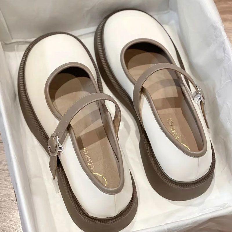 Fashionable Thick-Soled Mary Jane Leather Shoes 2024 Soft-Soled Buckle Retro Low-Cut Chunky Heel Shoes with Single-Layer Shoes 0