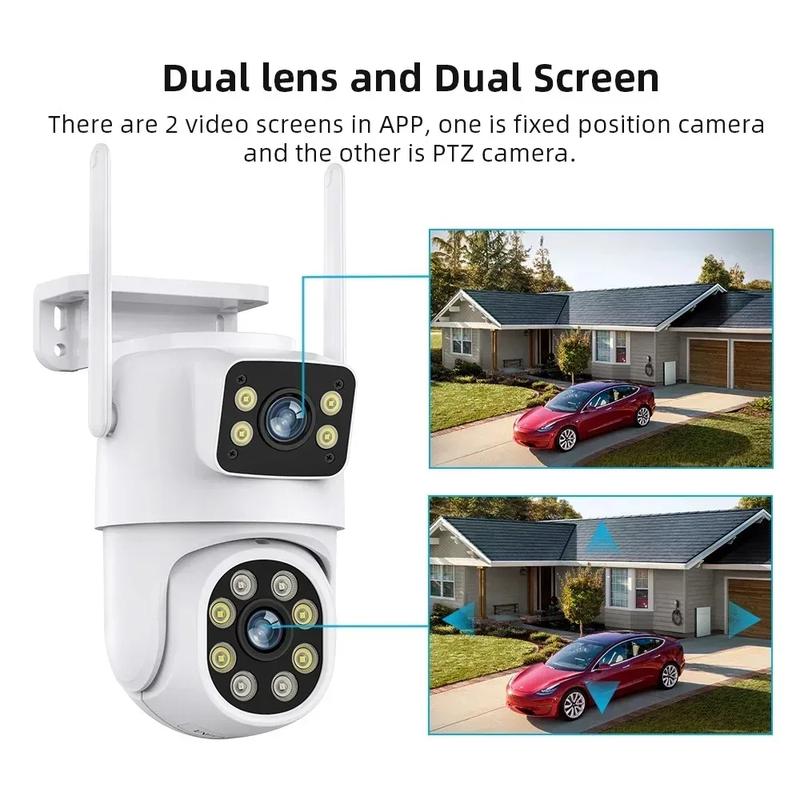 Product Introduction of 4K 8MP PTZ WIFI Camera,Dual Lens Dual Screen IP Camera,4MP HD Auto Tracking Outdoor CCTV Protection Surveillance,App:EseeCloud 10