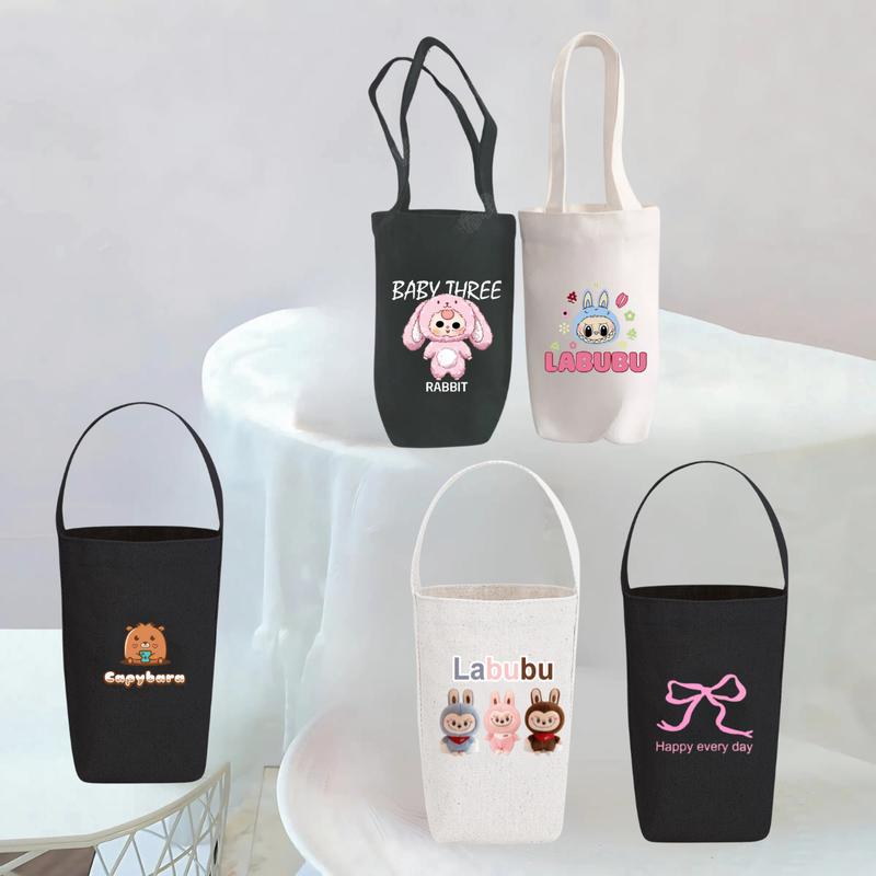 Túi đựng ly, cốc, bình nước giữ nhiệt 800ml, che nắng chống nước vải canvas vải bố ôm sát toàn bộ thân bình, Túi đựng bình nước 1000ml in hình labubu, capybara dễ thương Haka Store