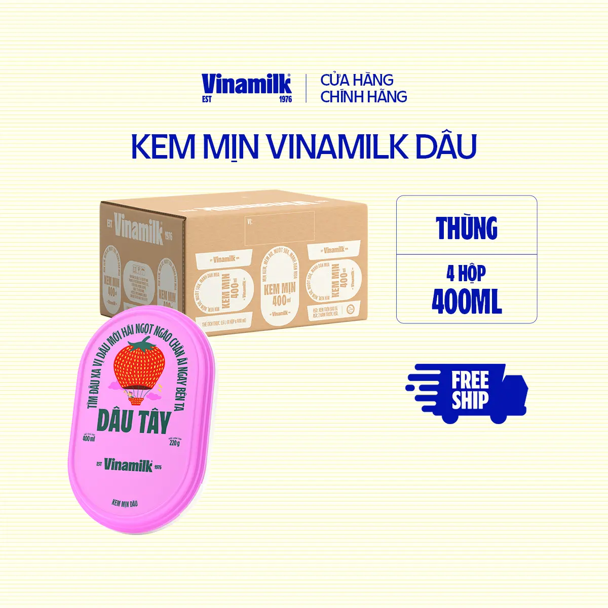 [CHỈ GIAO THÀNH PHỐ LỚN BÁN KÍNH 10KM] Thùng 4 hộp Kem mịn Dâu hộp 400ml