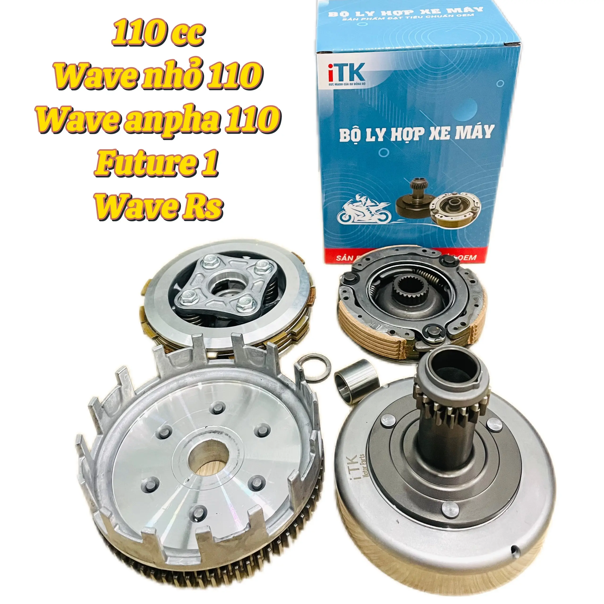 Bộ nồi (bộ ly hợp) iTK chuông côn, côn văng, lá côn, bộ hú sơ cấp, thứ cấp cho xe HONDA Wave 110 / Wave S 110 / Wave Rsx 110 / Dream 110 (22660KWB601) _( 6C 4M) BẢO HÀNH 12 THÁNG Phụ Tùng Xe Gắn Máy si 50 làm nồi