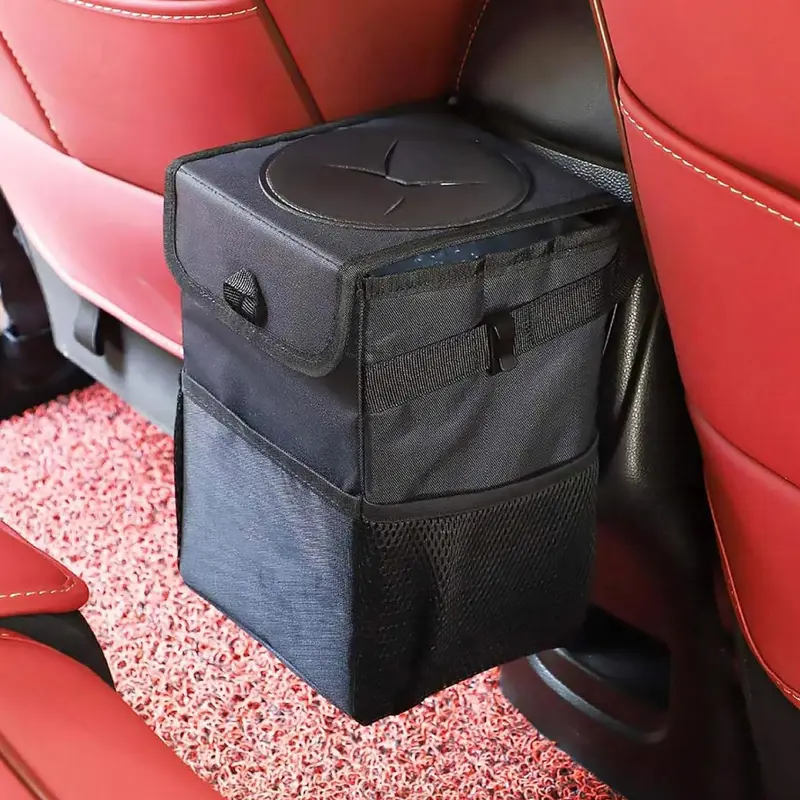 Car Trash Can with Lid & Storage Pockets, Large Capacity Car Trash Bag, Multipurpose Car Storage Box, Car Accessories, Car Organization Supplies, Automotive, Holder 0