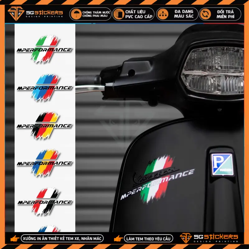 Tem Xe Performance ITALY / AMG / ĐỨC / PHÁP - Chất Liệu PVC Cao Cấp Chống Nước, Bền Màu Dán Xe Máy, Xe Hơi 0