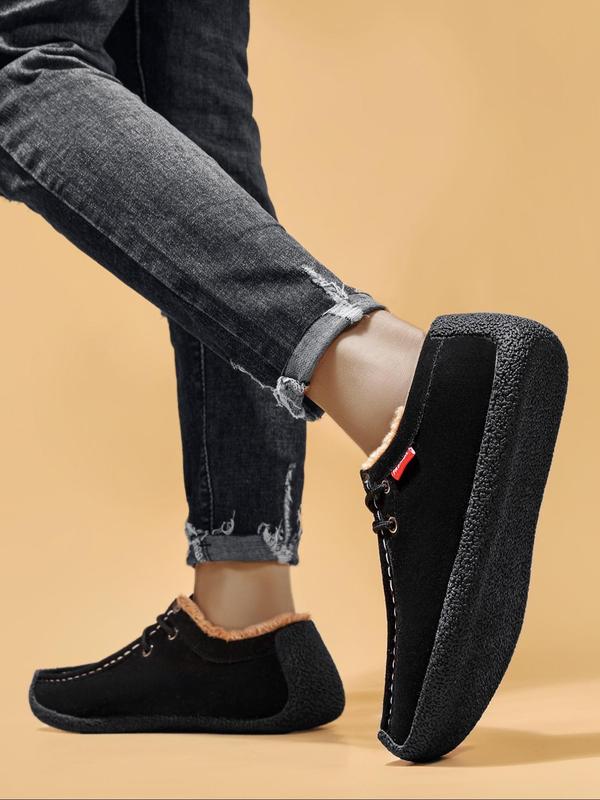Men's Solid Color Plush Lined Casual Sneakers, Warm Comfortable Low Top Sneakers for Fall & Winter, Male All-match Round Toe Shoes for Daily Wear 2