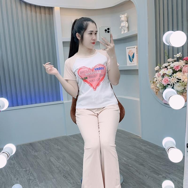 Sét Bộ Nữ In Hình Trái Tim Chất Thun Tăm Co Giãn Thoải Mái 3