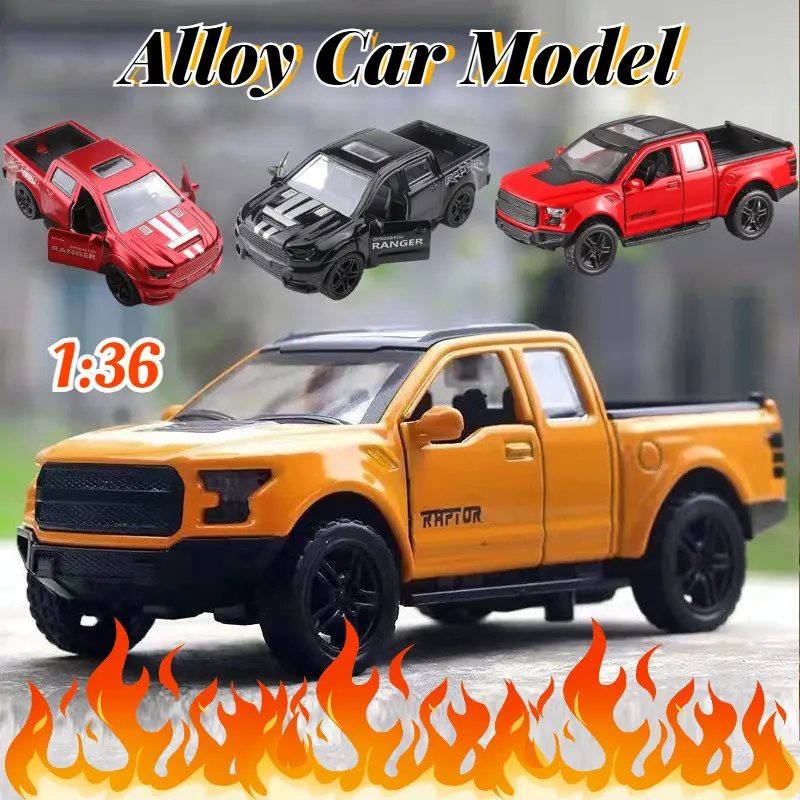 Mainan Ford Raptor, Skala Kanak-kanak, Model Diecast Aloi, Kereta Sukan, Pintu Berganda Toy