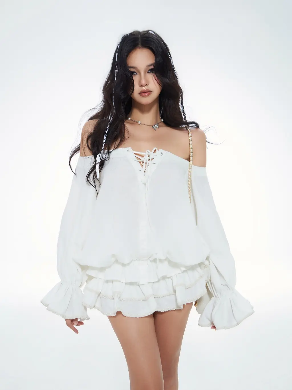 Set bí babydoll trễ vai đan dây + Chân váy xoè 2 tầng - Gabriel Set AMELIE
