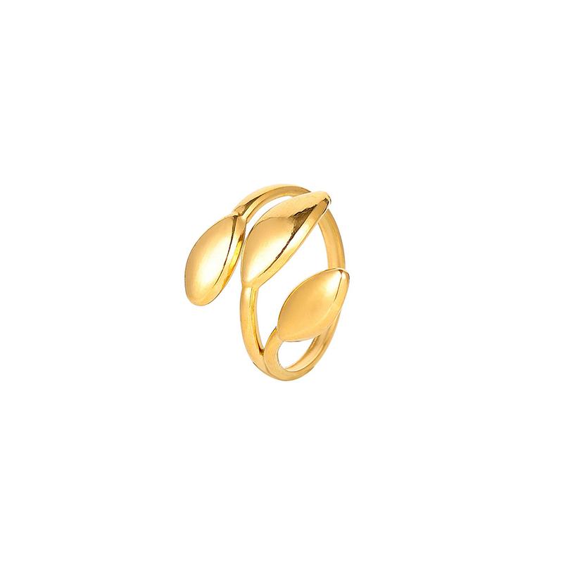 Product Introduction of New Simple Niche Design Stainless Steel Leaf Open Titanium Steel Ring Jewelry for Women 1