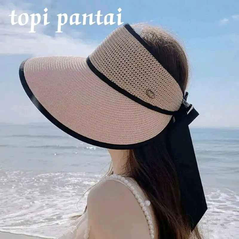 Topi pantai belekang perekat dan pita hitam
