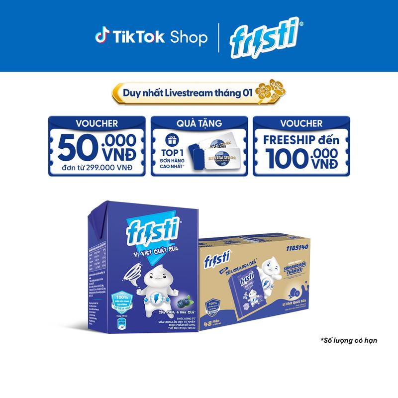  Thùng 48 Hộp Sữa Chua Lên Men Tự Nhiên Fristi Vị Việt Quất Sữa 100ml  48x100ml  