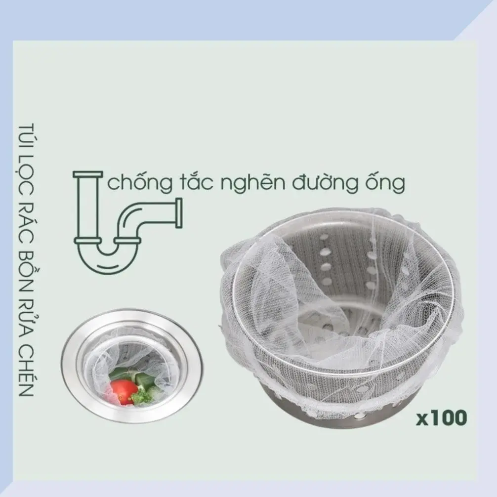 Rẻ Combo 200 túi lọc rác bồn rửa chén bát, túi lưới lọc rác chậu rửa bát, bọc đựng rác bồn rửa bát CHAULAM