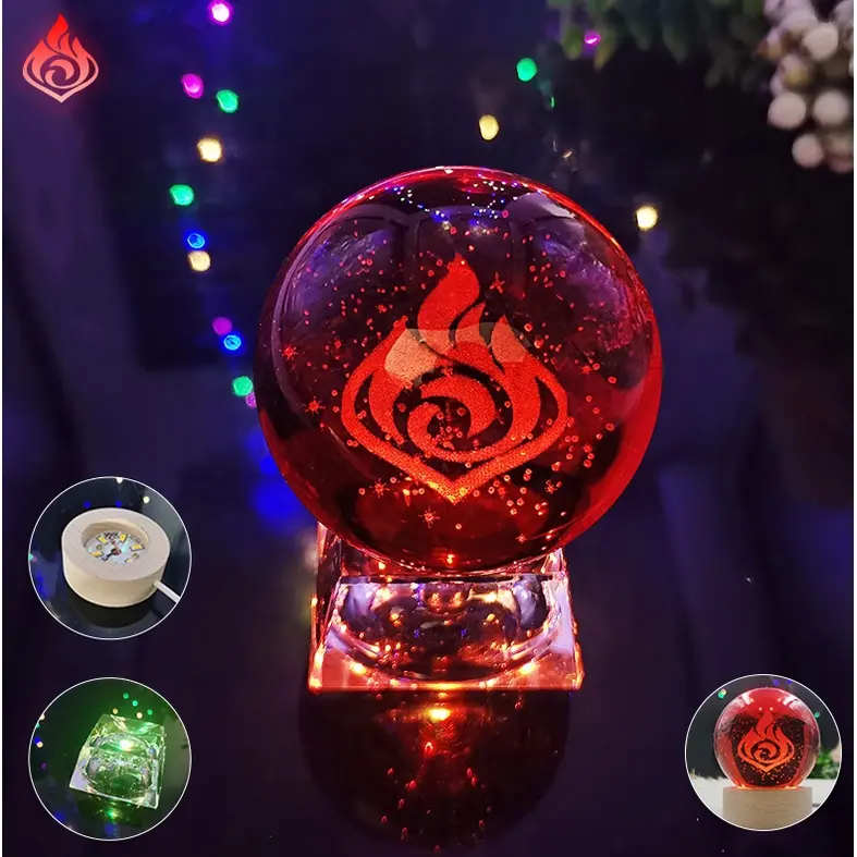 Đèn Ngủ Hình Cầu Pha Lê VISION GENSHIN IMPACT 3D đèn LED đế gỗ, thủy tinh game anime chibi quà sinh nhật 2