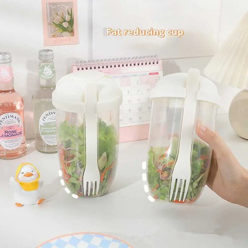 One Two Cups Salad Portable Bottle Lunch Container 1L with Fork - RF20 Buah Simple Wadah Garpu Kitchenware Makan Sayur 0