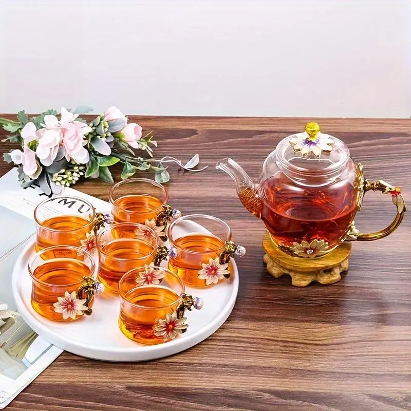 Chinese Style Tea Set, 7 Counts/set Including 1 Count Teapot & 6 Counts Teacups, Heat Resistant Tea Set with Gift Box, Gift for Friend