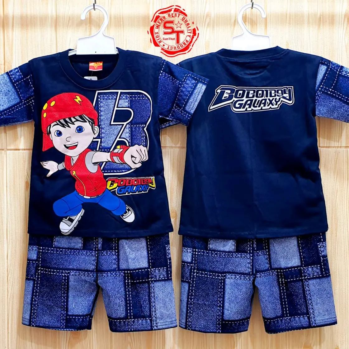baju setelan boboiboy api denim / levis 1-10 tahun Katun