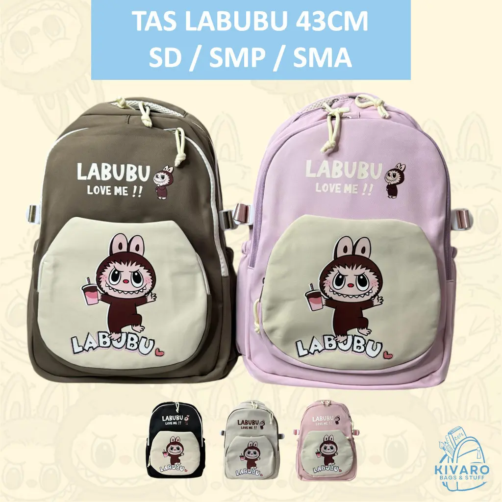 Tas Labubu Ransel Anak Sekolah Besar 43cm dengan 3 Ruang Penyimpanan | 8808 Kivaro tas labu labu anak Motif Perempuan SD