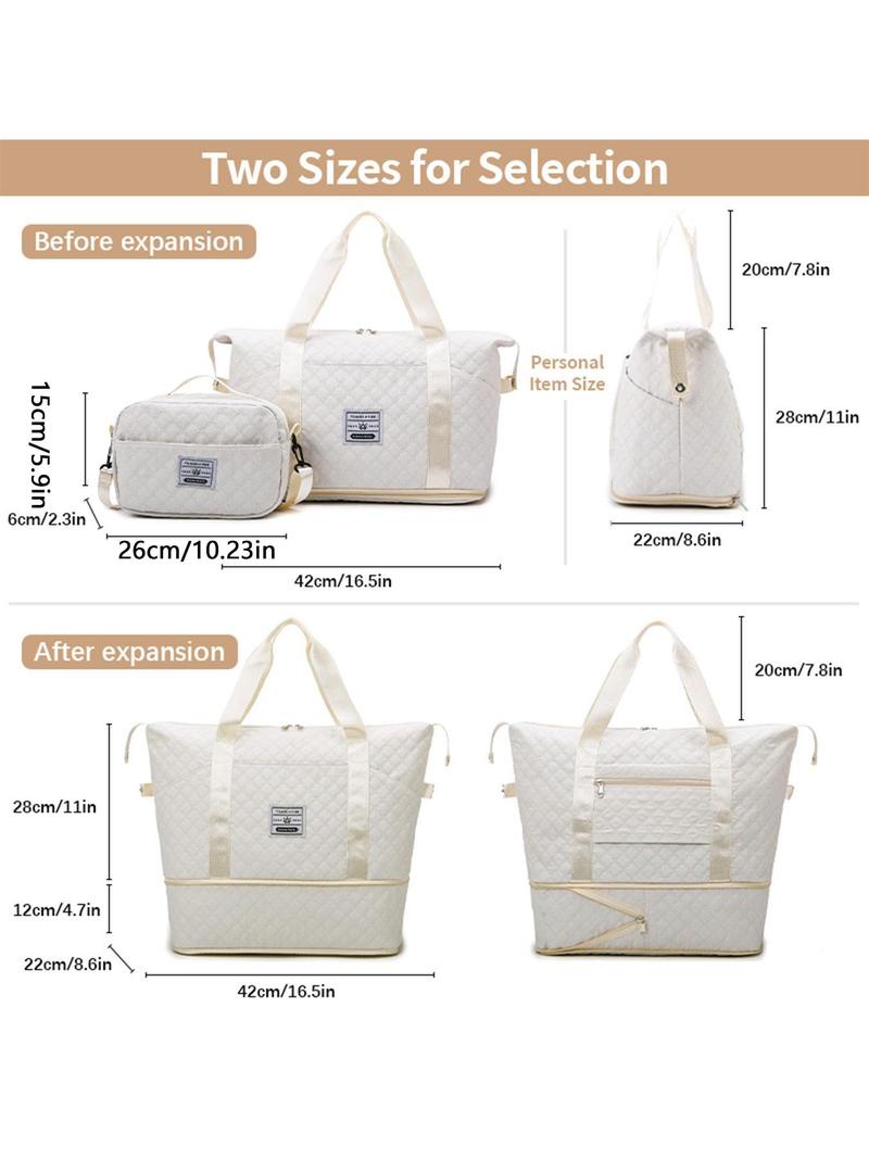 Product Introduction of Waterproof Letter Label Decor Large Capacity Travel Bag Set, Dry & Wet Separation Duffel Bag & Toiletry Bag, Lightweight Travel Bag for Women & Men 5