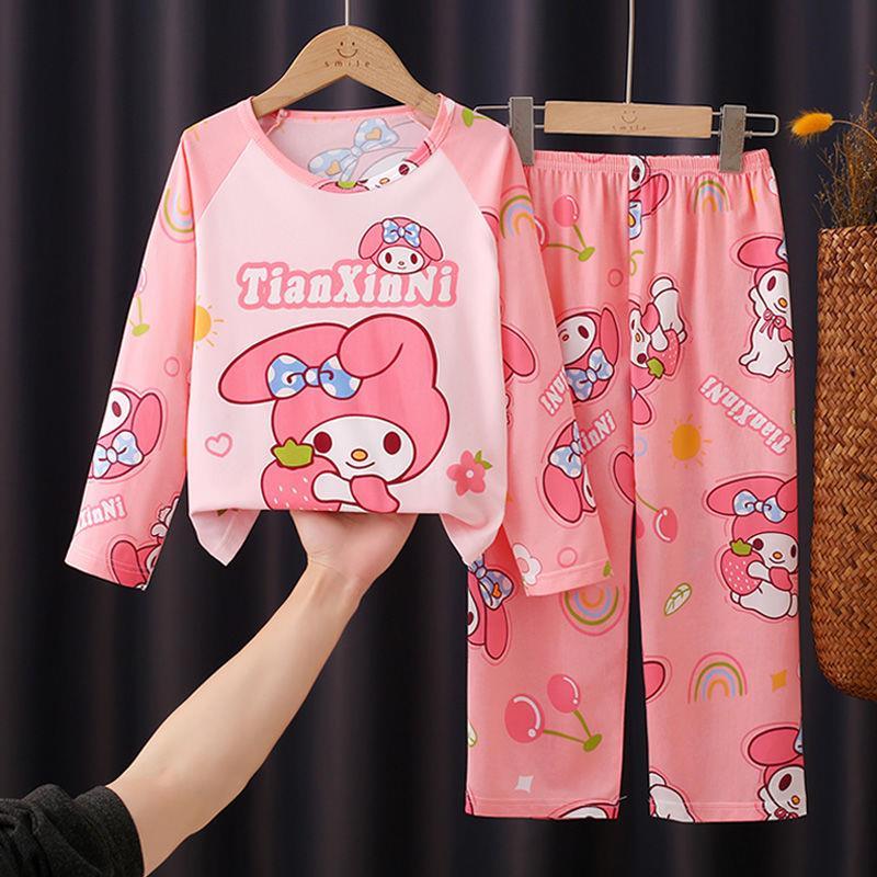 Bộ Đồ Ngủ Trẻ Em, Hàng Mới Về, Mỏng Và Dài Tay, Thích Hợp Cho Mùa Xuân Và Mùa Thu, Cho Bé Gái, Trẻ Em Trung Và Lớn, Thiết Kế Hoạt Hình, Quần Áo Điều Hòa Không Khí, Bộ Quần Áo Mặc Nhà 0