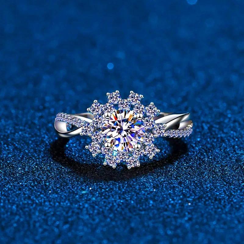 Product Introduction of LLXYW Real Moissanite Ring Sunflower for Women 0.8CT VVS1 Brilliant Halo Pendent 925 Sterling Silver Wedding Jewelry 10