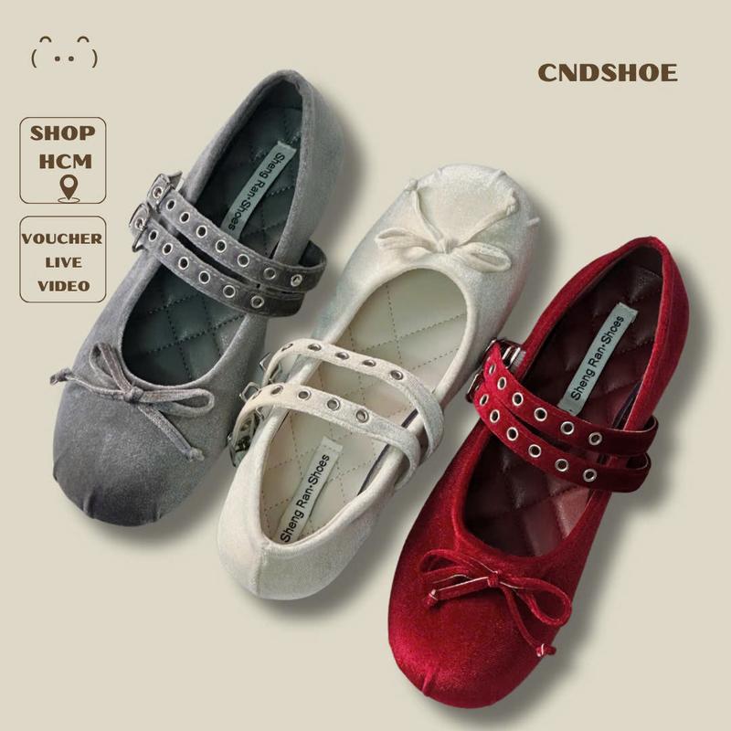 Cndshoe Giày Búp Bê Đế Bệt Chất Nhung Mịn Êm Chân Phong Cách Ballet Mũi Tròn cho nữ đi học đi làm - Velvet Shoes