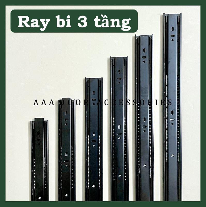 Bộ 2 thanh ray trượt hộc tủ màu ĐEN - Ray trượt 3 bi 3 tầng ngăn kéo tủ bản 42mm