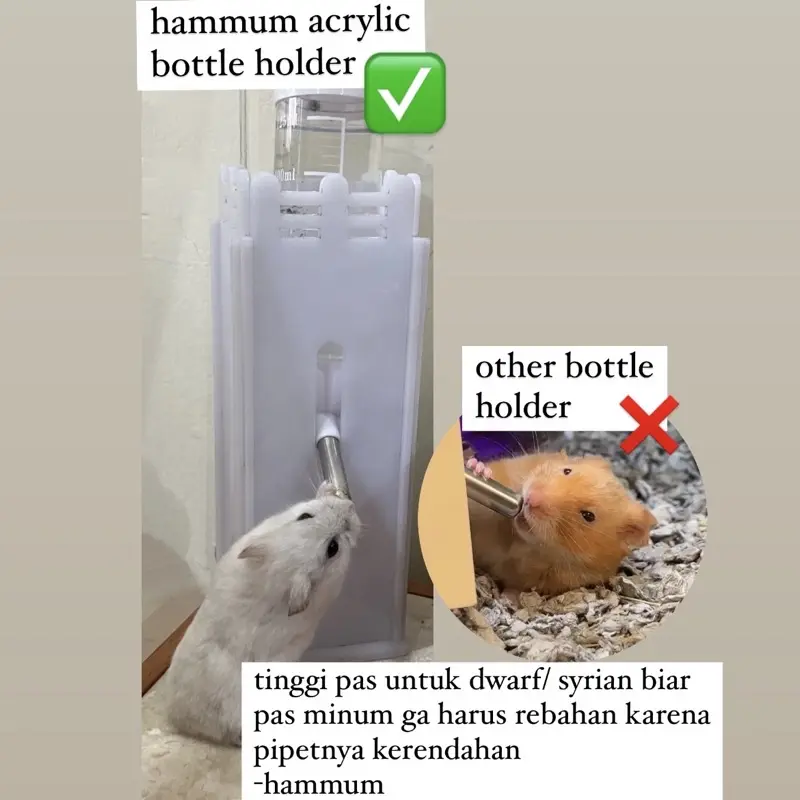 Tatakan Botol Minum Hamster | Holder Botol Minum Akrilik Hamster | Acrylic Bottle Holder | Tempat Botol Minum Hamster | Stand Dudukan Botol Minum 6