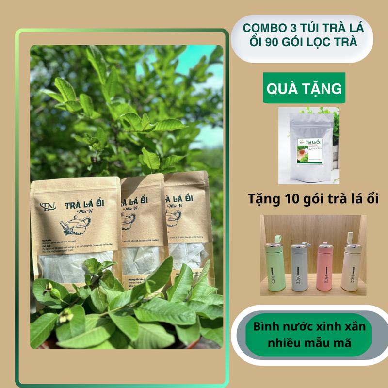 combo 90 gói trà lá ổi ( tặng thêm 10 gói) và bình nước thủy tinh xinh xắn nhiều màu Nước Trà Tea Chè