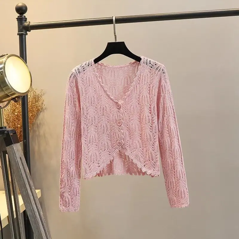 áo cardigan,áo lưới nữ form rộng,áo sweater,áo cardigan,áo sweater sw,áo lưới nữ sang chảnh,knitted blouse,Áo Choàng Dệt Kim Mỏng, OOTD-Thoáng Mát Mùa Hè, Áo Khoác Chống Nắng Ngắn Tay Cho Nữ, Phong Cách Phương Tây Mới, Áo Cardigan Khoét Lỗ Đan, Quần Áo Nữ 5