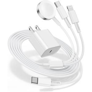 Apple Watch用急速充電器、3 in 1多機能充電ケーブル（20W USB-C急速充電器付き）、iWatchシリーズUltra2/SE/10/9/8/7/6/5/4/3/iPhone 15 16 Pro Max/14/13/12/11用6FT充電コード