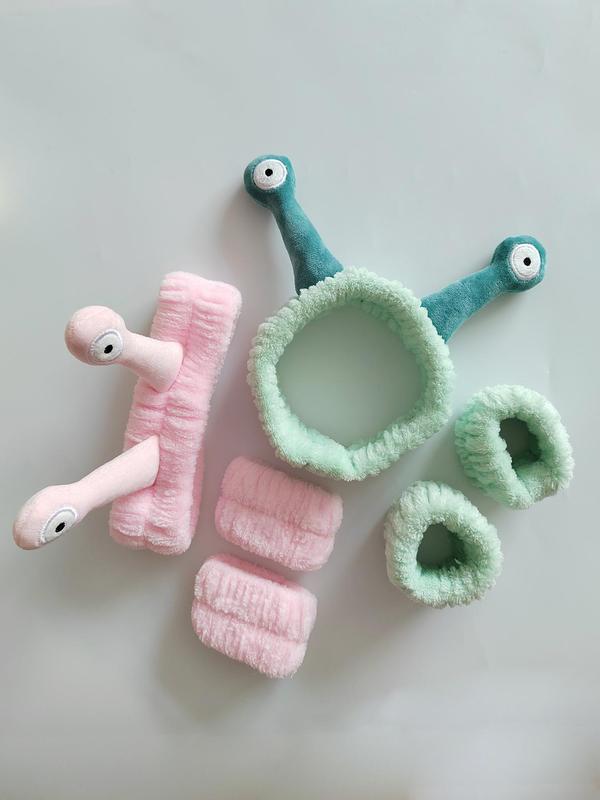 Cute Snail Tendons Hair Band & Wristband Set, for Face Wash/ Makeup, Hair Accessories for Women & Girls 4