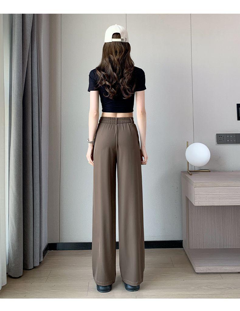Product Introduction of Spot New 2025 New Wide-Leg Straight Pants Women's Summer Thin High Waist Drooping Straight Casual Small Narrow Suit Pants South Korea Japanese and Korean Style 21