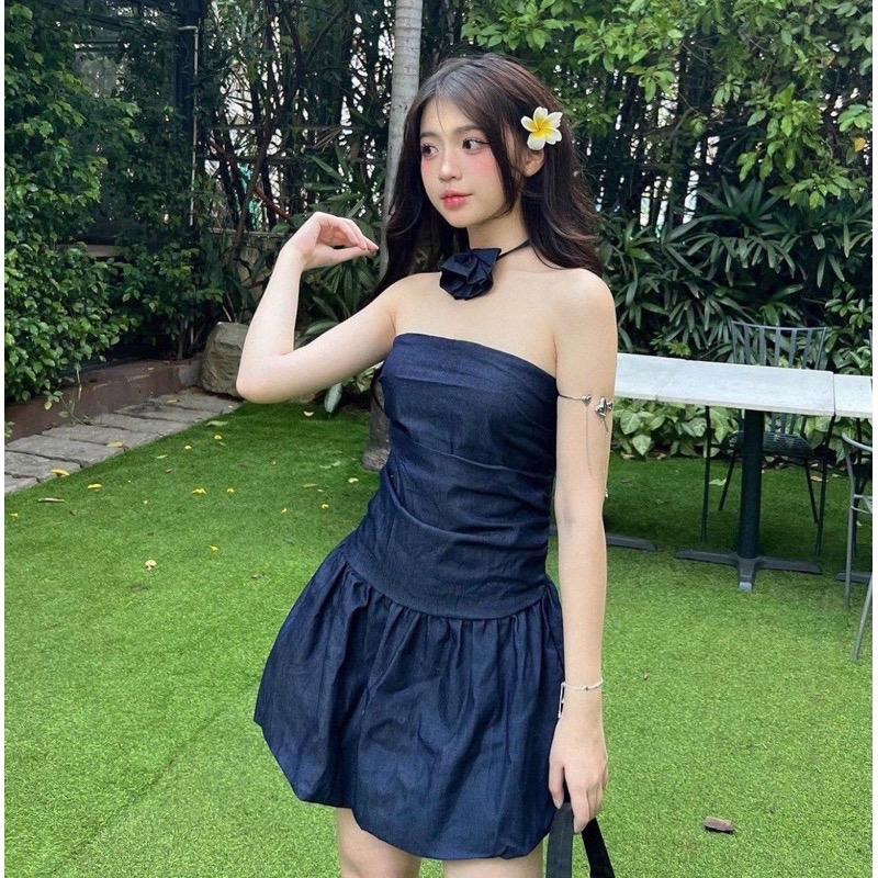 Váy bò cúp ngực kèm chokerr dáng ngắn