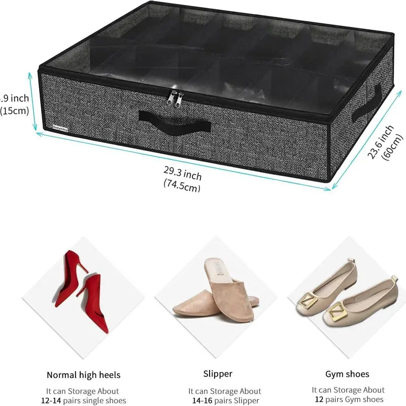 Underbed Shoe Organizer Storage Box with Handle, Foldable Shoe Storage Box, Shoe Organizer for Home Bedroom, Dormitory, Hotel, Apartment 1