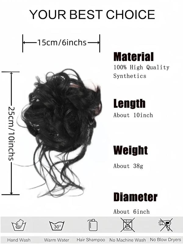 10 Inch Natural Black Short Curly Fluffy Hair Bun Extension for Women, Easy Grasping Clip Curly Synthetic Hairpiece for Daily Use Party, Wigs 2