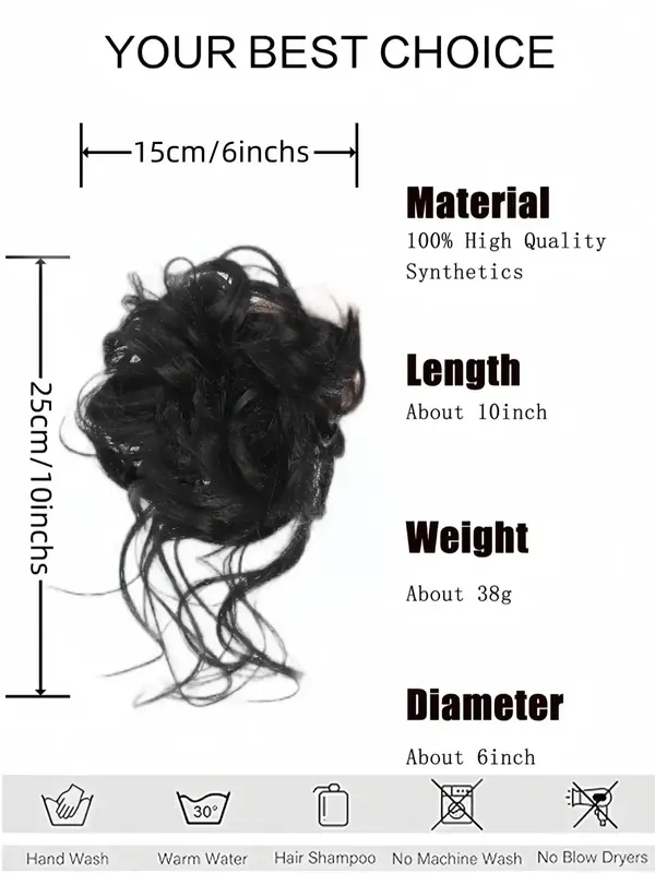 10 Inch Natural Black Short Curly Fluffy Hair Bun Extension for Women, Easy Grasping Clip Curly Synthetic Hairpiece for Daily Use Party, Wavy Wigs 1