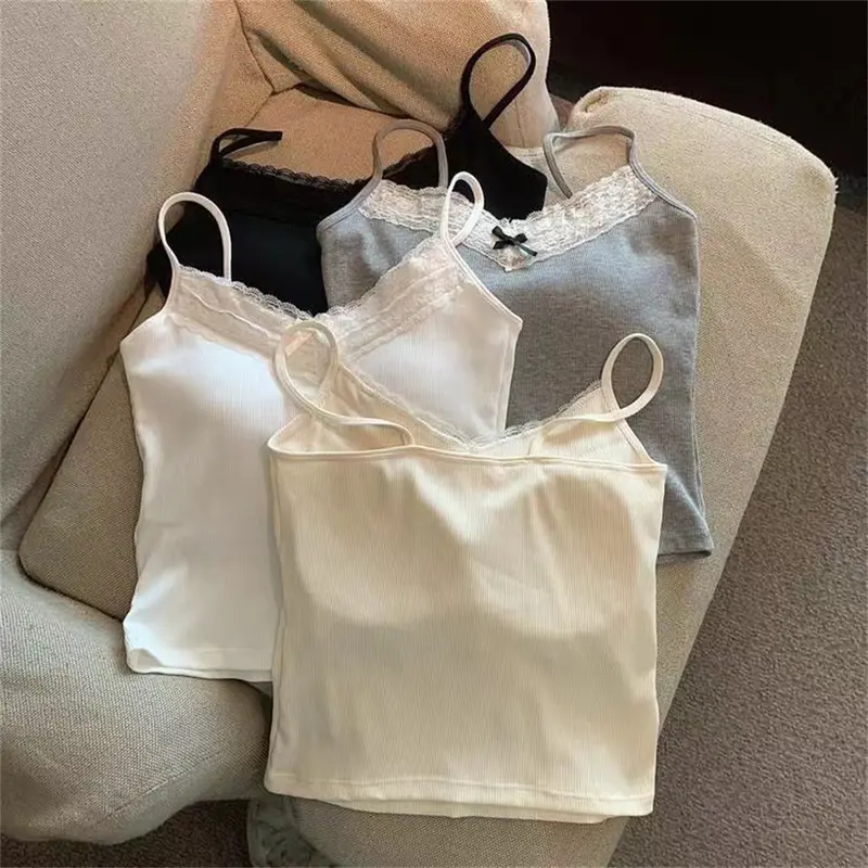 Áo Yếm Có Đệm, Dành Cho Nữ, Với Nơ Ren Chắp Vá, Áo Ba Lỗ Gợi Cảm Women Top Voi 3