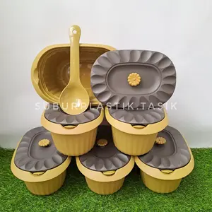 [6 Set] Basi Prasmanan Plastik Susan FREE CENTONG Wadah Nasi Basi Sayur Kitchenware Gold Coklat Sendok Bulat