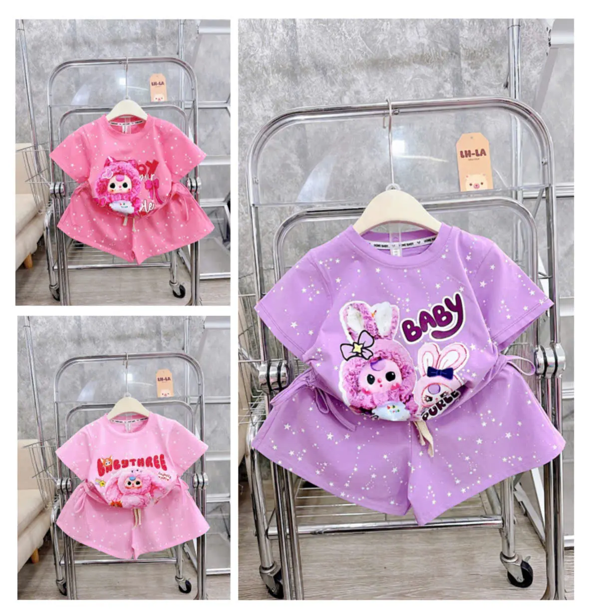 ComBo 2 và 3 Bộ Quần Áo Baby Three dây rút dành cho bé gái size từ 13 - 44 kg Chất vải cotton mềm mịn mùa hè dành cho bé set tree