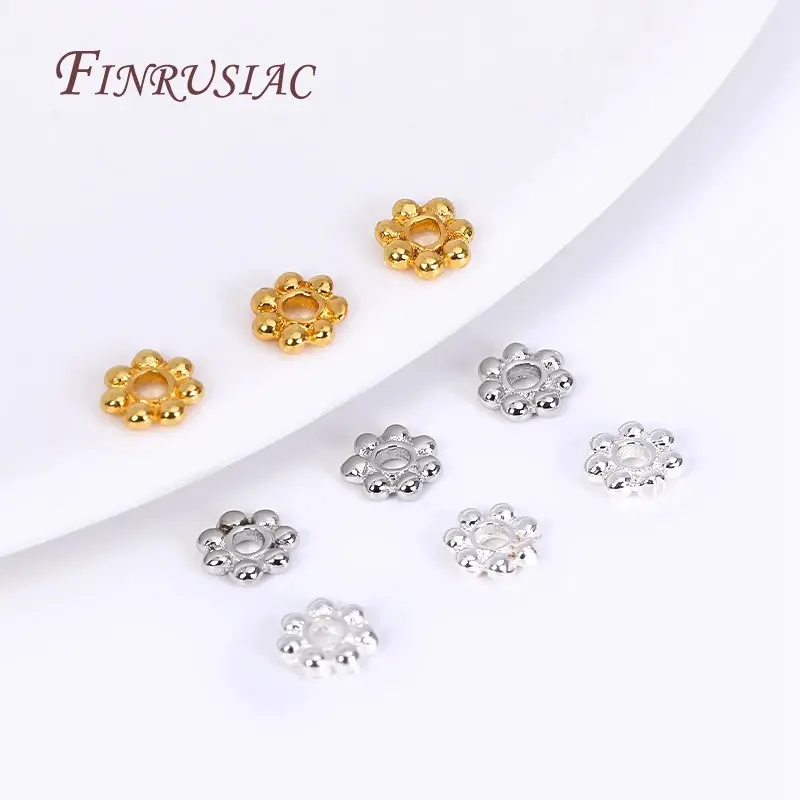 DIY Beading Jewelry Making Supplies 4/5/6MM 18K Gold Plated Flower Caps For Beads Brass Metal Snowflake Beads Spacer