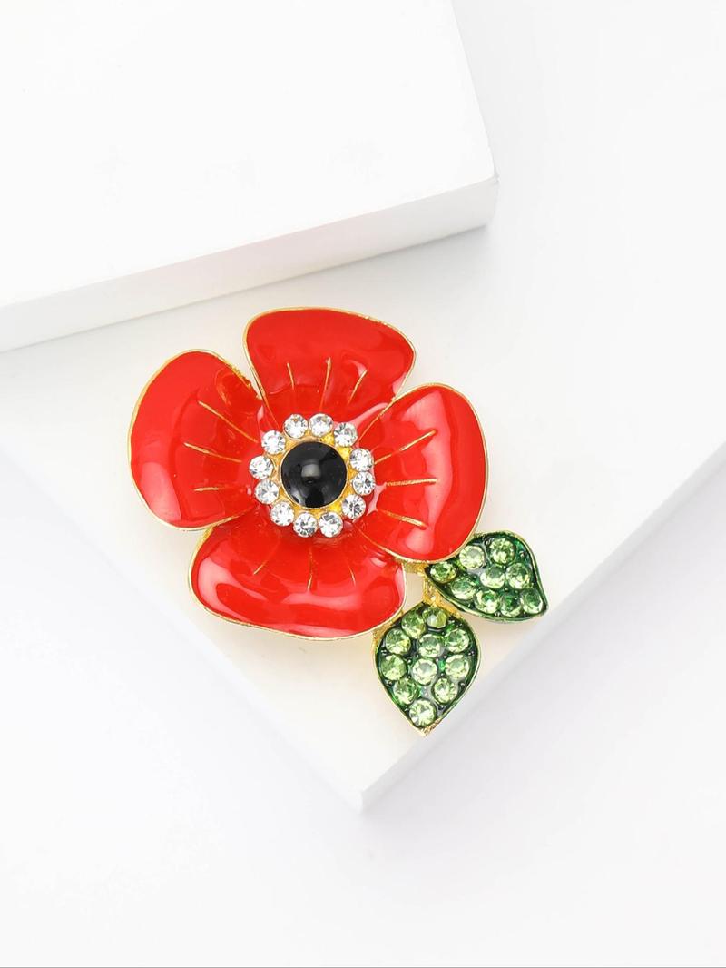 Product Introduction of Poppy Design Brooch, Fashionable Rhinestone Decorated Brooch for Women & Men, Enamel Pin Suitable Jewelry for Backpacks, Jeans, Scarves, Hats Decoration 6