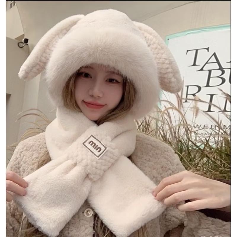 Mũ len lông nữ kim khăn ,họa tiết tai thỏ chất liệu lông mềm mại dày dặn giữ nhiệt phong cách thời trang