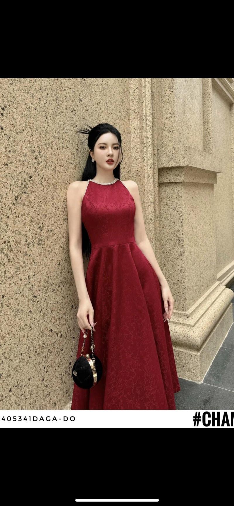 Product Introduction of Váy sát nách quay lộn 2 lớp Vân Hoa cao cấp cổ đính đá siêu sang Smlxl Nữ Women Dress 7