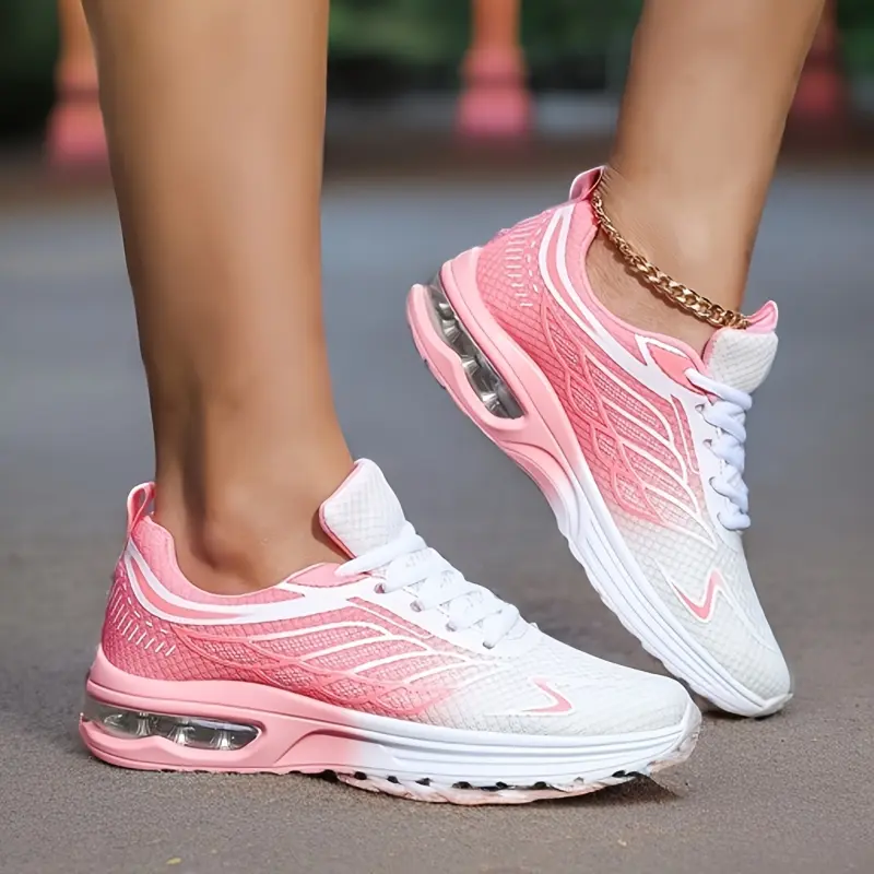 Stylish Women's Mid-Top Sneakers with Air Cushion - Breathable Mesh, Gradient Purple to White, Lace-Up Casual Sports Shoes, Comfortable EVA Insole, All-Season Wear 7