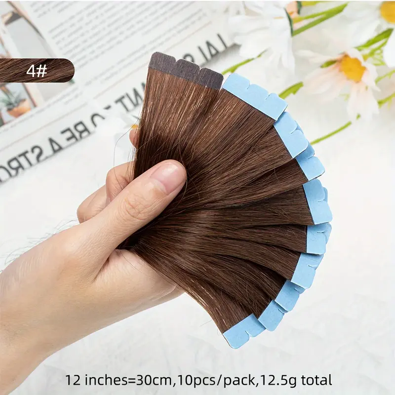 Mini Human Hair Extensions Double-Sided Invisible Seamless Tape 10 Pieces/Set Natural Straight Hair Black Brown Blonde 12-24inch 8