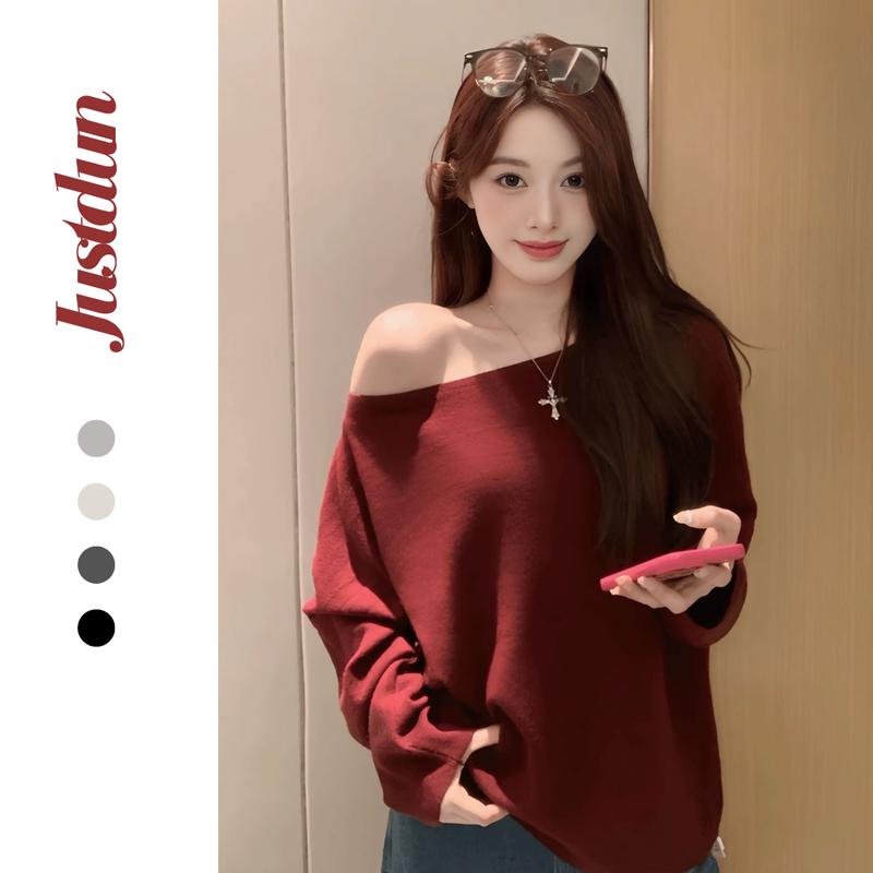 (XẢ KHO) Áo dài tay lệch vai chất len lông thỏ thu đông basic Justdun L01