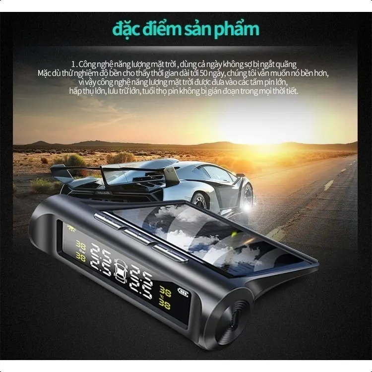 Cảm Biến Áp Suất Lốp Ô Tô,Xe Hơi Gắn Ngoài Cao Cấp,Pin Sạc Năng Lượng Mặt Trời, Màn Hình LCD CZ11 5