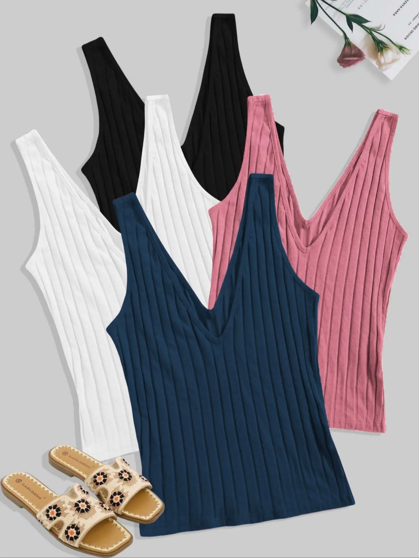 Women's Solid Ribbed Tank Top, Casual Sleeveless Top for Summer, Ladies Clothes for Daily Wear