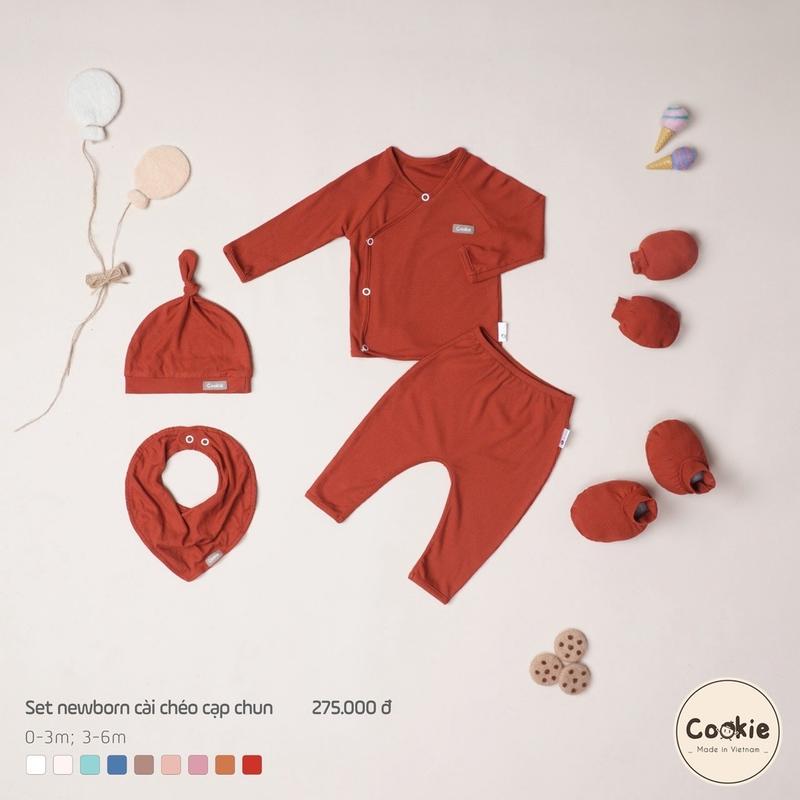 Sơ sinh Set Newborn Cookie Bộ Quần Áo Dài Tay Cài Chéo Cạp Chun Cho Bé Size 0-3M & 3-6M Cotton Chất Liệu Tăm Lạnh combo so