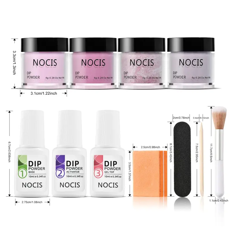 Nail Dip Powder Starter Kit, 11pcs/set Long-lasting Acrylic Nail Art Powder & Functional Gel & Tools, French Nail Art & Nail Polish for DIY Nail Extensions, Christmas Gift 1