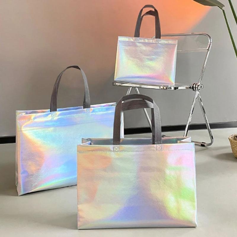 Product Introduction of Laser Non-woven Fabric Tote Shoulder Bags Shopping Clothing Store Woman Storage Reusable Large Pouches Gift Bag 1